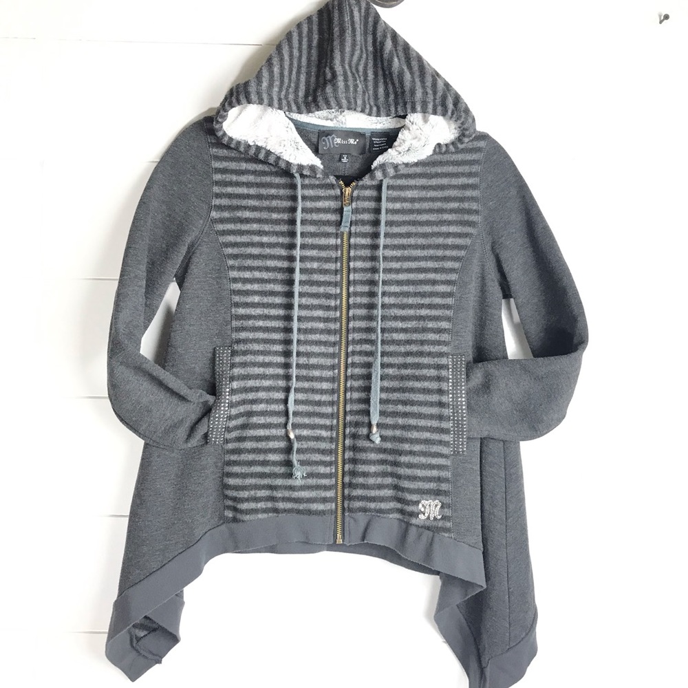Miss Me Zip Up Asymmetrical Sweater Pockets & Hood
